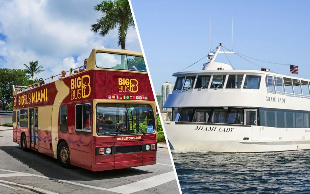Zestaw biletów (zaoszczędź 30%): Wycieczka autobusem po Miami + Bilety na rejs Millionaire's Row (Miami Bus Tour + Millionaire's Row Cruise Tickets)